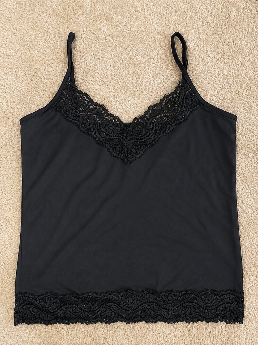 JK Intimates Black Lace Trim Camisole – Adjustable Straps – Size M